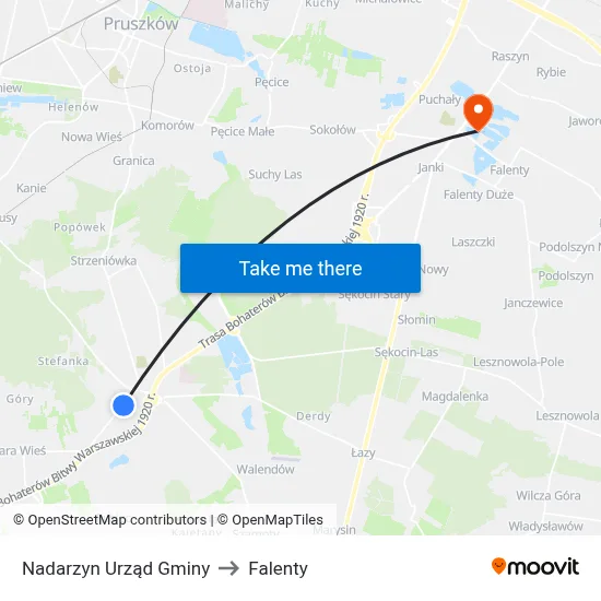 Nadarzyn Urząd Gminy to Falenty map