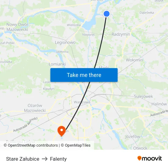 Stare Załubice to Falenty map