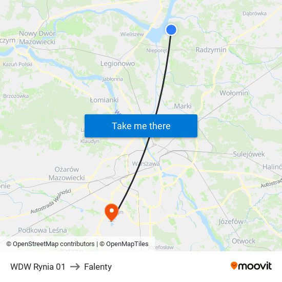 Białobrzegi Amw Rewita to Falenty map