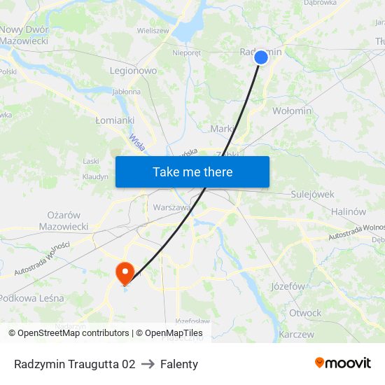 Radzymin Traugutta to Falenty map