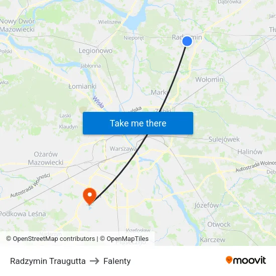 Radzymin Traugutta to Falenty map
