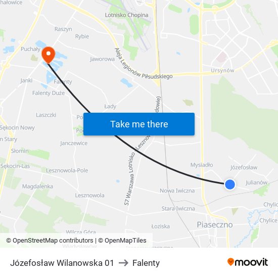 Józefosław Wilanowska 01 to Falenty map