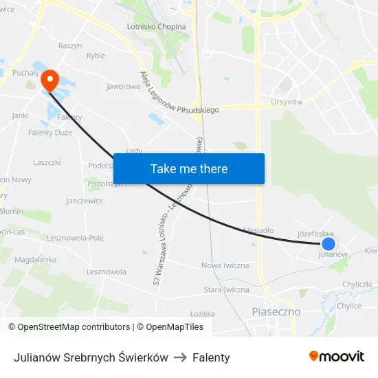 Julianów Srebrnych Świerków to Falenty map