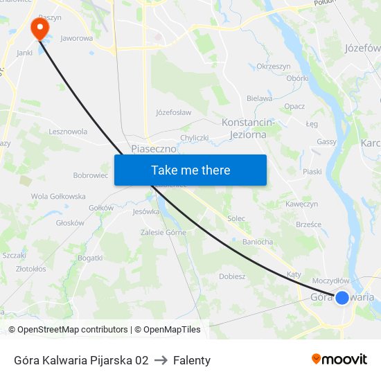 Góra Kalwaria Pijarska to Falenty map