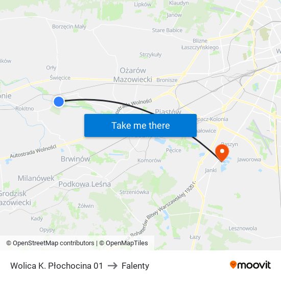 Wolica K. Płochocina to Falenty map