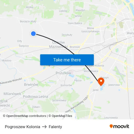 Pogroszew Kolonia to Falenty map