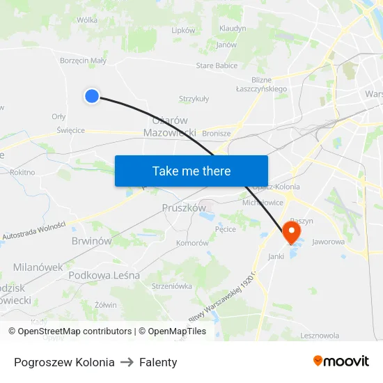 Pogroszew Kolonia to Falenty map