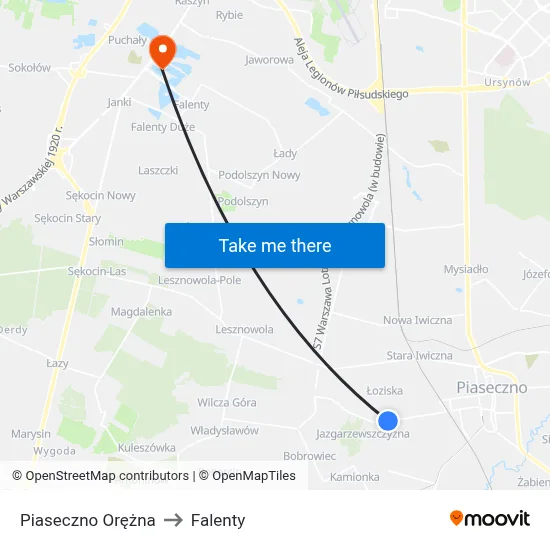 Piaseczno Orężna to Falenty map