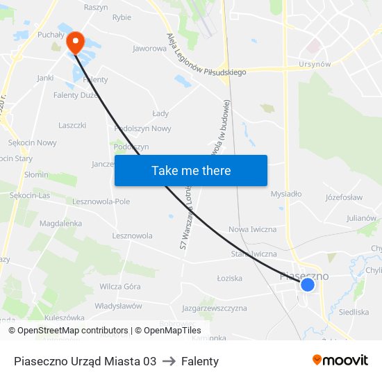 Piaseczno Urząd Miasta to Falenty map