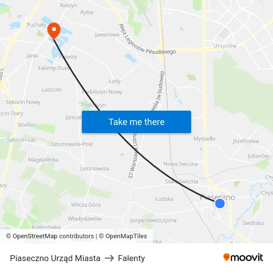 Piaseczno Urząd Miasta to Falenty map