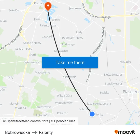 Bobrowiecka to Falenty map