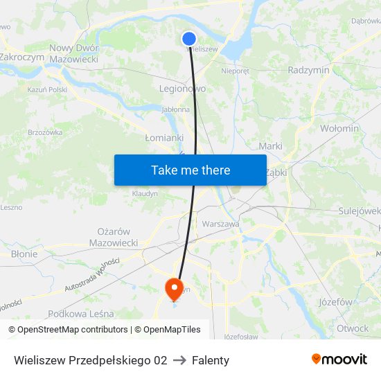 Wieliszew Przedpełskiego to Falenty map