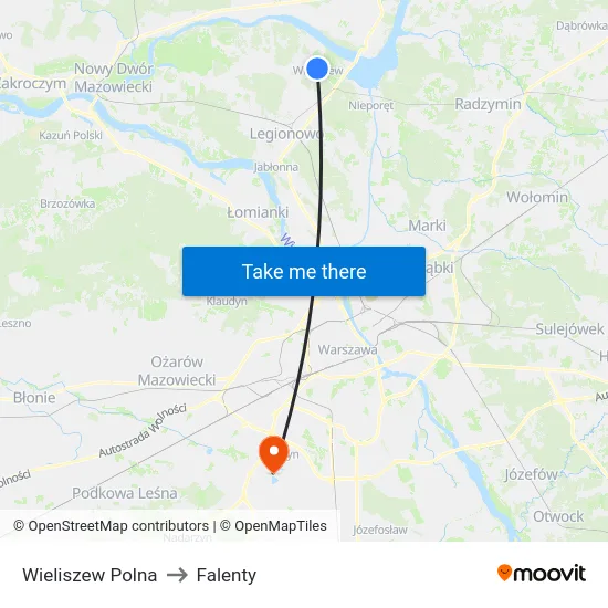 Wieliszew Polna to Falenty map