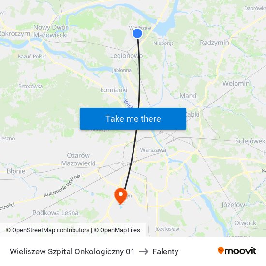 Wieliszew Szpital Onkologiczny 01 to Falenty map