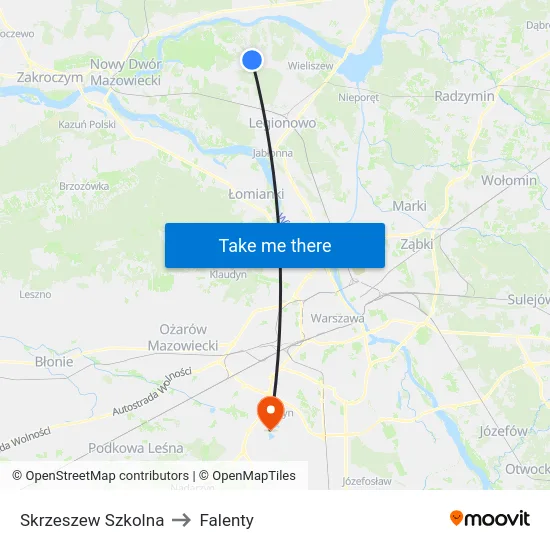 Skrzeszew Szkolna to Falenty map