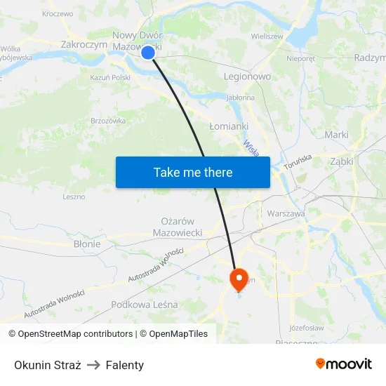 Okunin Straż to Falenty map