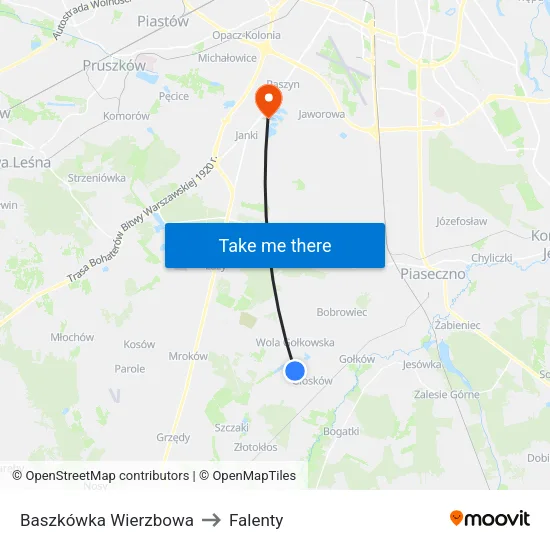 Baszkówka Wierzbowa to Falenty map