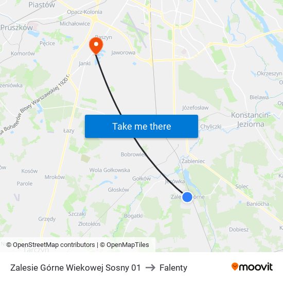 Zalesie Górne Wiekowej Sosny 01 to Falenty map