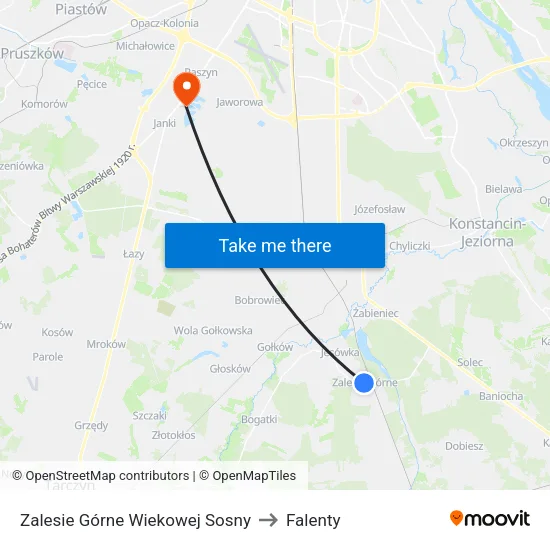 Zalesie Górne Wiekowej Sosny to Falenty map