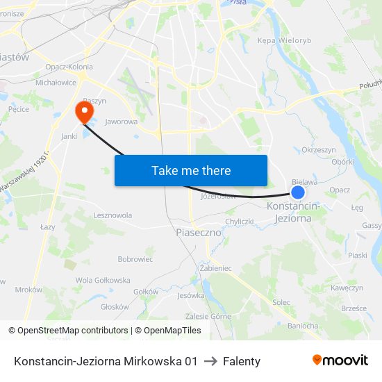 Konstancin-Jeziorna Mirkowska 01 to Falenty map