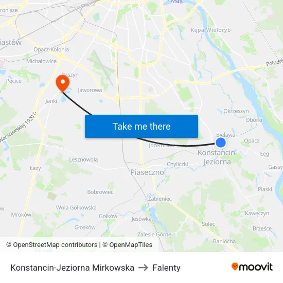 Konstancin-Jeziorna Mirkowska to Falenty map