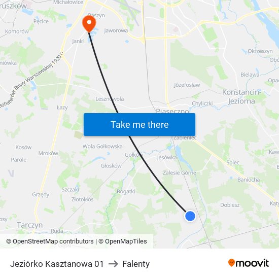 Jeziórko Kasztanowa 01 to Falenty map