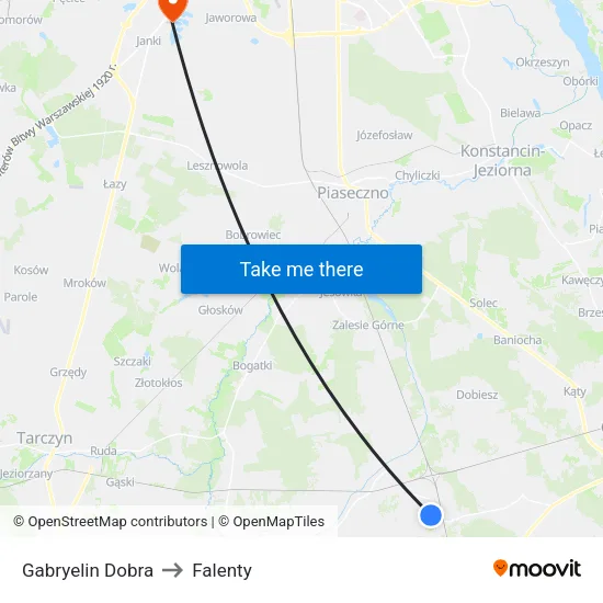 Gabryelin Dobra to Falenty map