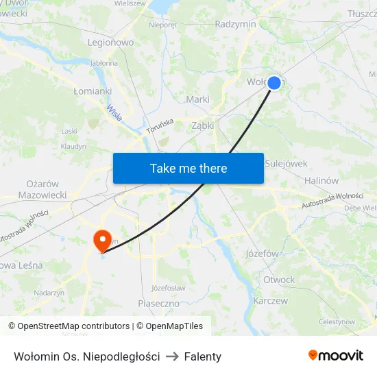 Wołomin Os. Niepodległości to Falenty map