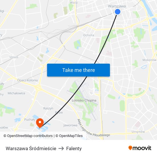 Warszawa Śródmieście to Falenty map