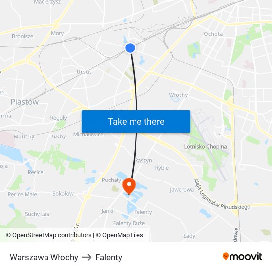 Warszawa Włochy to Falenty map