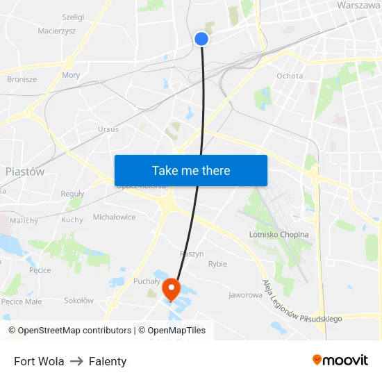 Fort Wola to Falenty map