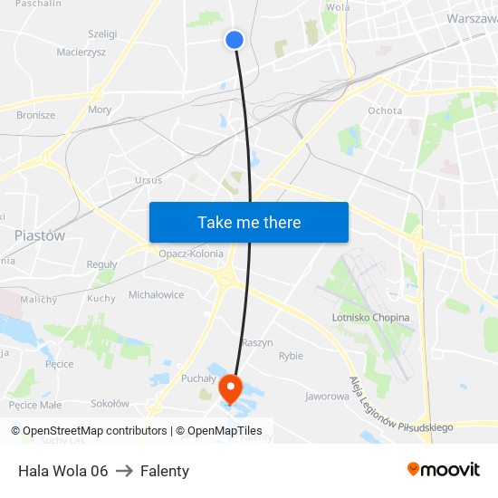 Hala Wola 06 to Falenty map
