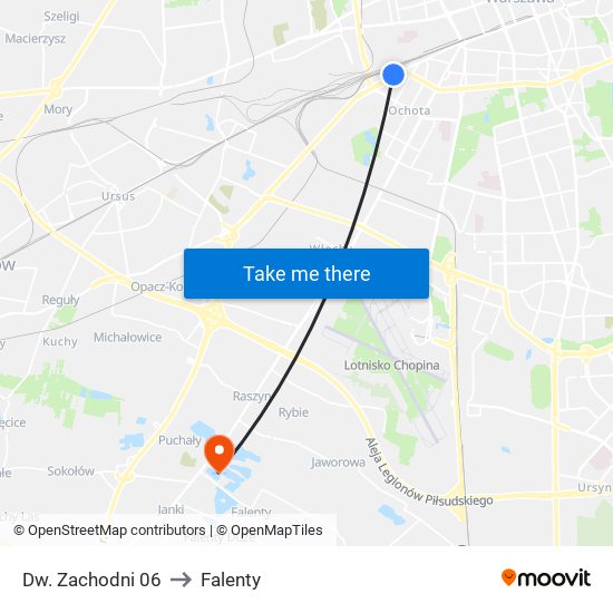 Dw. Zachodni 06 to Falenty map