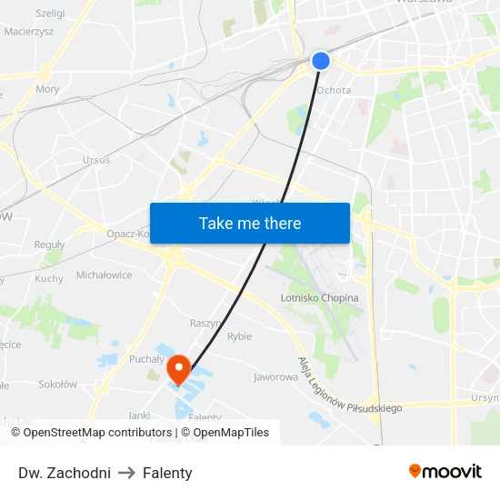 Dw. Zachodni to Falenty map