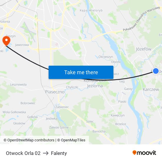 Otwock Orla to Falenty map