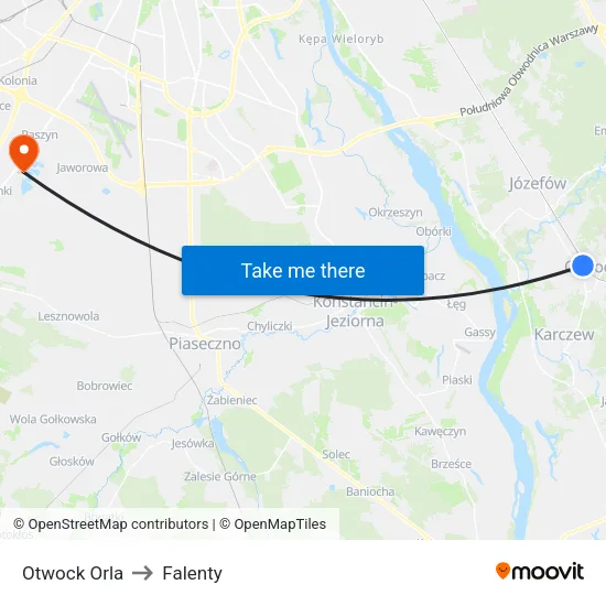 Otwock Orla to Falenty map
