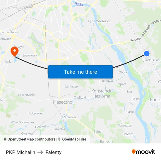 PKP Michalin to Falenty map