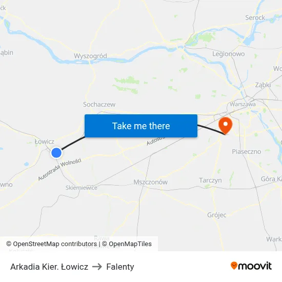 Arkadia Kier. Łowicz to Falenty map