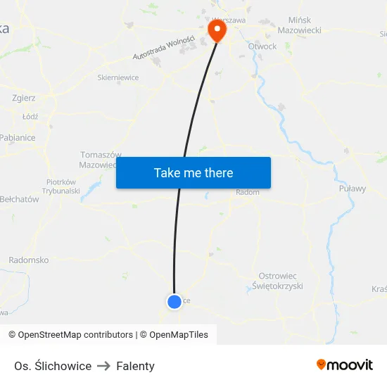 Os. Ślichowice to Falenty map