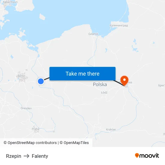 Rzepin to Falenty map