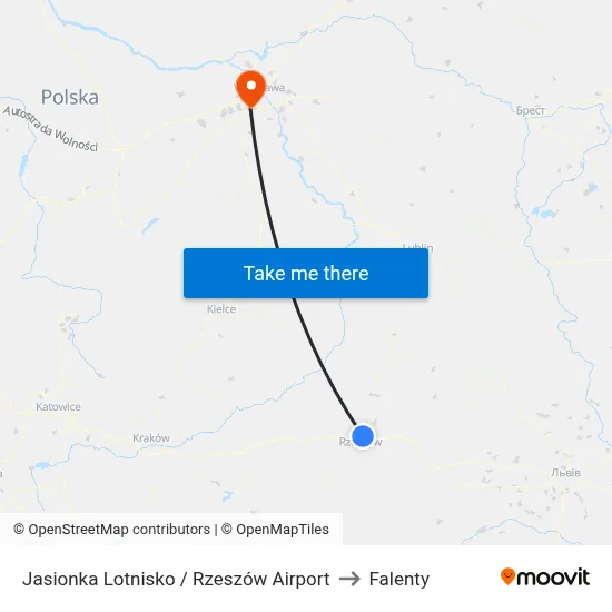 Jasionka Lotnisko / Rzeszów Airport to Falenty map