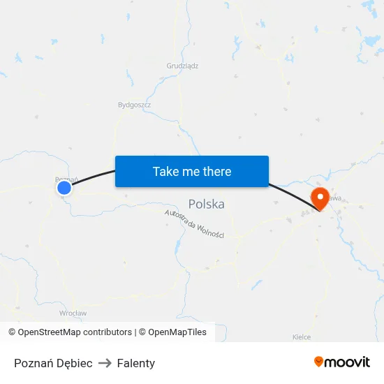 Poznań Dębiec to Falenty map
