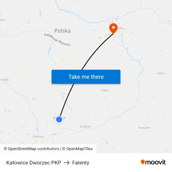 Katowice Dworzec PKP to Falenty map