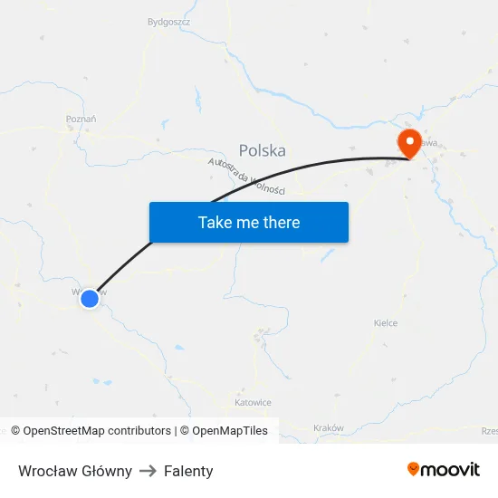 Wrocław Główny to Falenty map