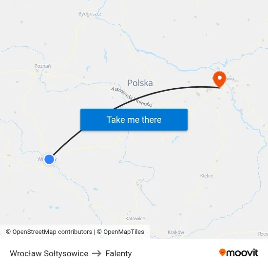 Wrocław Sołtysowice to Falenty map