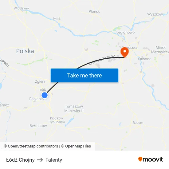 Łódź Chojny to Falenty map
