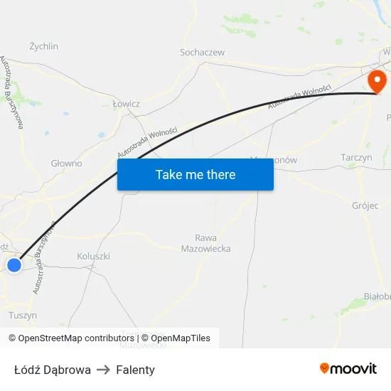 Łódź Dąbrowa to Falenty map