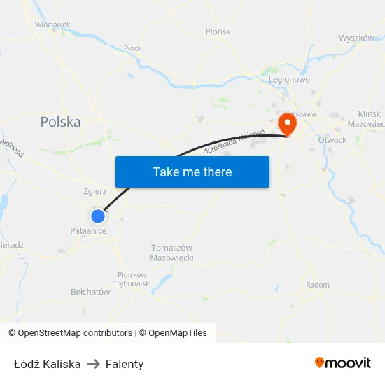Łódź Kaliska to Falenty map