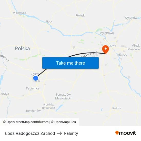 Łódź Radogoszcz Zachód to Falenty map