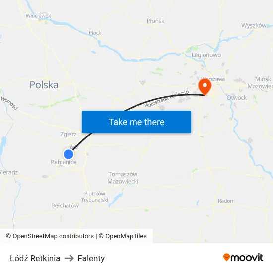 Łódź Retkinia to Falenty map